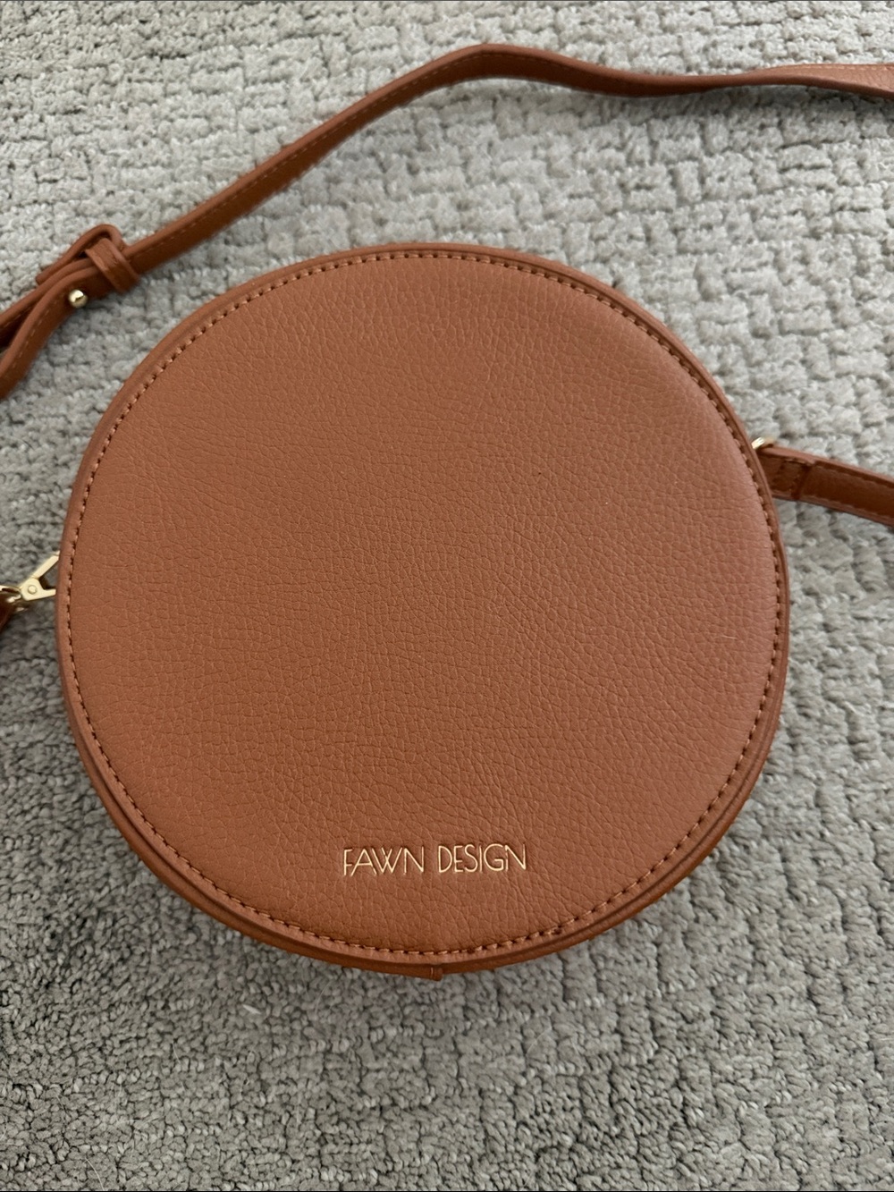 Fawn Design Round Crossbody Bag in Tan Brown with Gold Logo